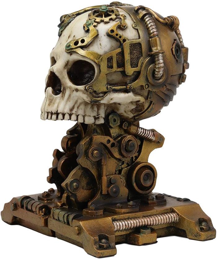 Cyborg Robotic Gearwork Facility Steampunk Skull Bookends Set Figurine Statue