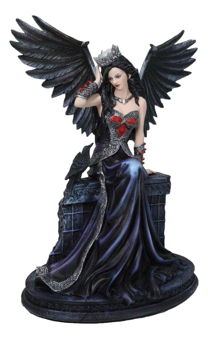 Dark Encounter Gothic Crowned Fairy Queen With Raven Crow On Ledge Figurine Dark Encounter Gothic Crowned Fairy Queen With Raven Crow On Ledge Figurine