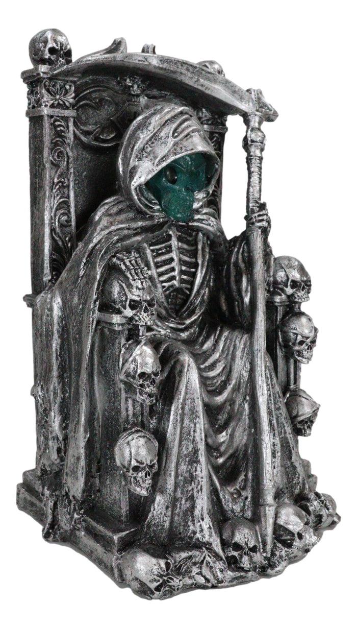 Dark Lord Grim Reaper Skeleton On Throne With LED Light Ghastly Face Figurine