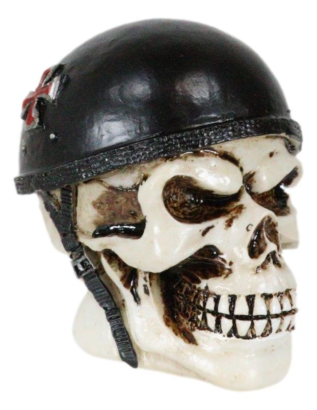 Day Of The Dead Biker Skull Skeleton With Red Cross Black Helmet Mini Figurine