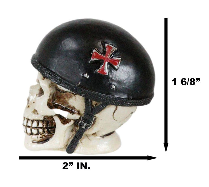 Day Of The Dead Biker Skull Skeleton With Red Cross Black Helmet Mini Figurine
