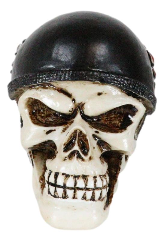 Day Of The Dead Biker Skull Skeleton With Red Cross Black Helmet Mini Figurine