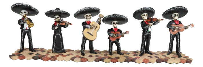 Day Of The Dead Black Mariachi Band Folk Musician Skeleton Figurines Set Of 6