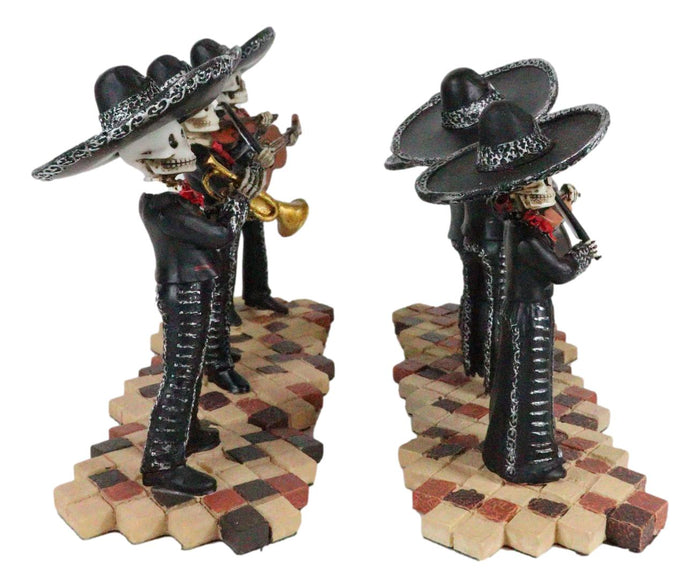 Day Of The Dead Black Mariachi Band Folk Musician Skeleton Figurines Set Of 6