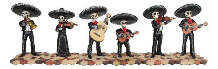 Day Of The Dead Black Mariachi Band Folk Musician Skeleton Figurines Set Of 6