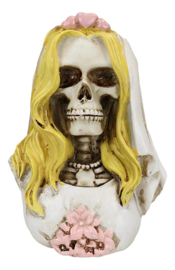 Day Of The Dead DOD Skeleton Bride With Pink Flowers And Hearts Mini Figurine