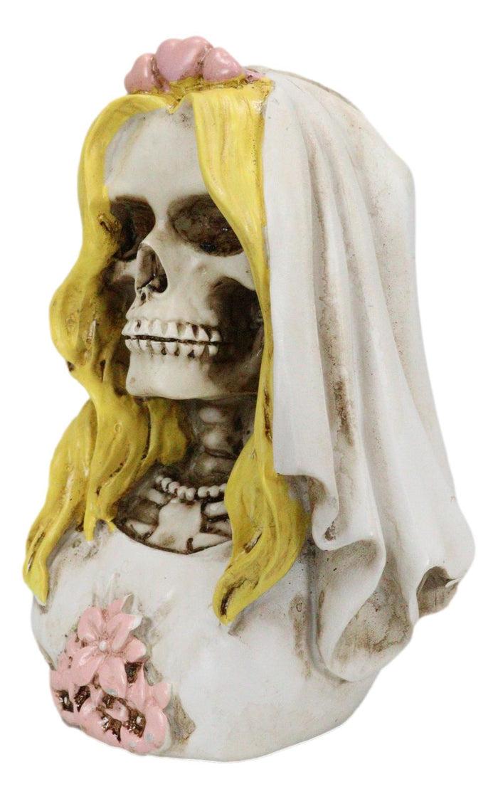 Day Of The Dead DOD Skeleton Bride With Pink Flowers And Hearts Mini Figurine