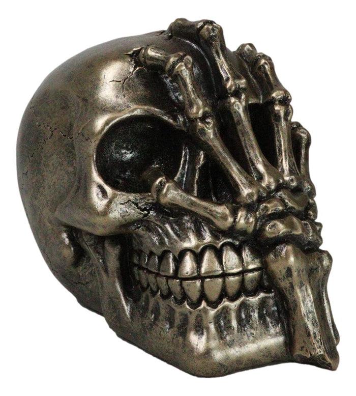 Day Of The Dead Faux Bronze Hand Over Face Gesture Skull Figurine Macabre Humor