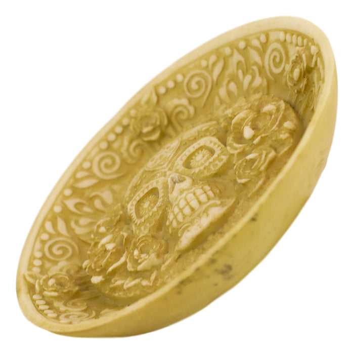Day Of The Dead Floral Sugar Skull Incense Burner Holder Medallion Dish Statue