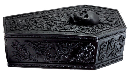 Day Of The Dead Gothic Baroque Floral Skull Coffin Jewelry Box Figurine DOD