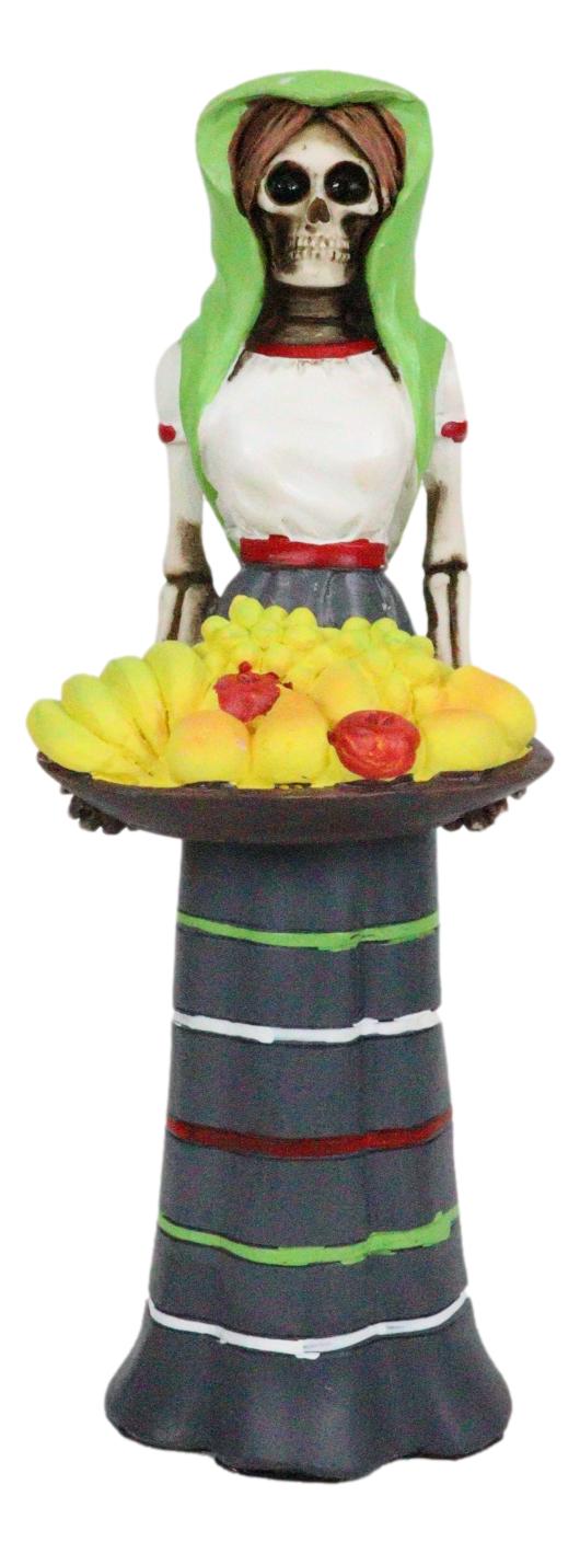 Day Of The Dead Gothic Lady Skeleton Carrying Fruit Platter Tray Figurine 6"H