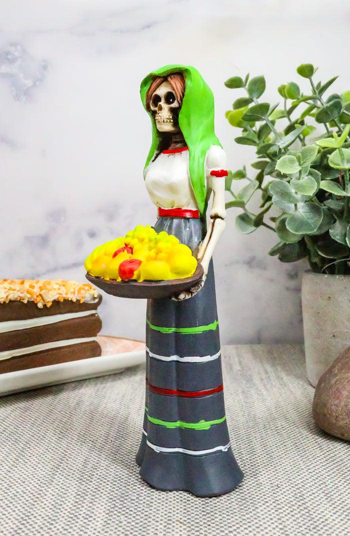 Day Of The Dead Gothic Lady Skeleton Carrying Fruit Platter Tray Figurine 6"H