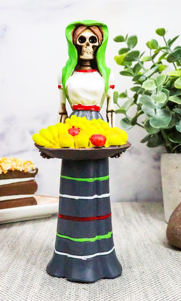 Day Of The Dead Gothic Lady Skeleton Carrying Fruit Platter Tray Figurine 6"H