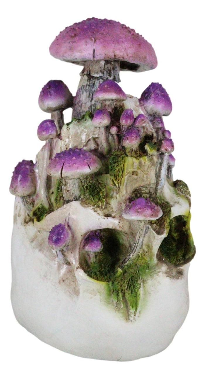 Day Of The Dead Gothic Macabre Skull With Purple Fungi Mushrooms Figurine