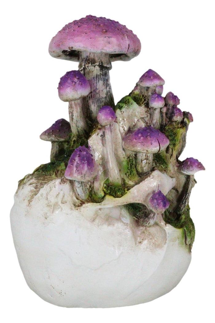 Day Of The Dead Gothic Macabre Skull With Purple Fungi Mushrooms Figurine