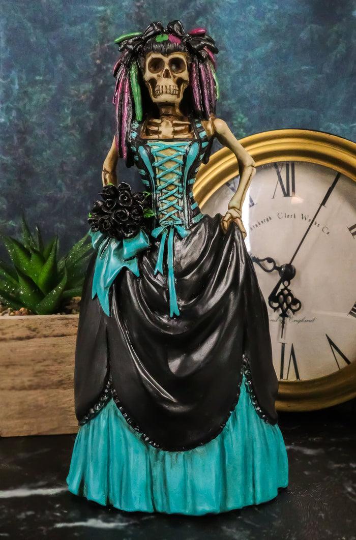 Day of The Dead Gothic Skeleton Bride In Evening Gown Statue Love Never Dies
