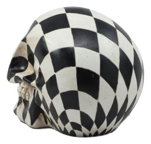 Day Of The Dead Harlequin Black And White Checkered Skull Statue Sugar Skull Art