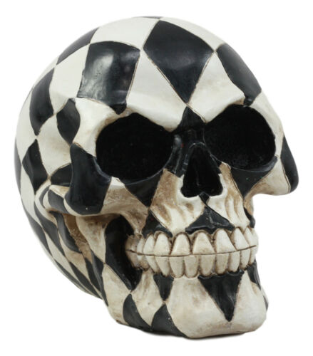 Day Of The Dead Harlequin Black And White Checkered Skull Statue Sugar Skull Art