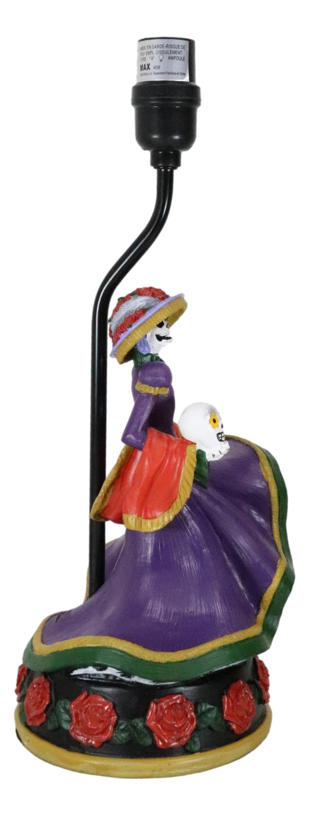 Day Of The Dead La Calavera Catrina Sugar Skull Standing On Red Roses Table Lamp