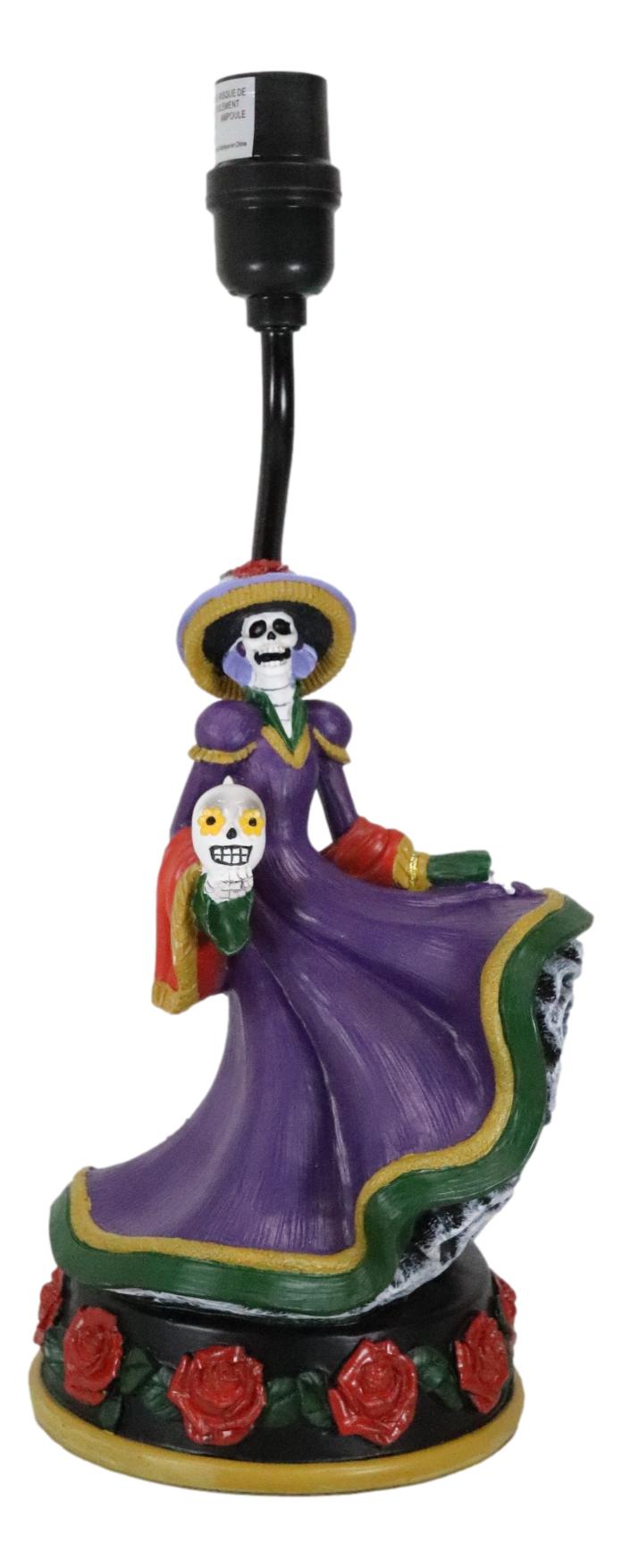 Day Of The Dead La Calavera Catrina Sugar Skull Standing On Red Roses Table Lamp