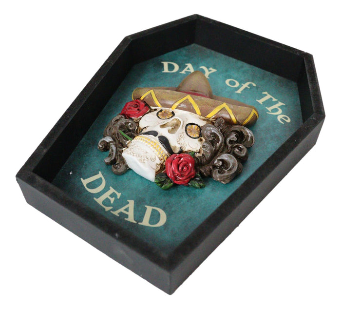 Day Of The Dead Masquerade Red Rose Skull With Sombrero Hat In Coffin Wall Decor