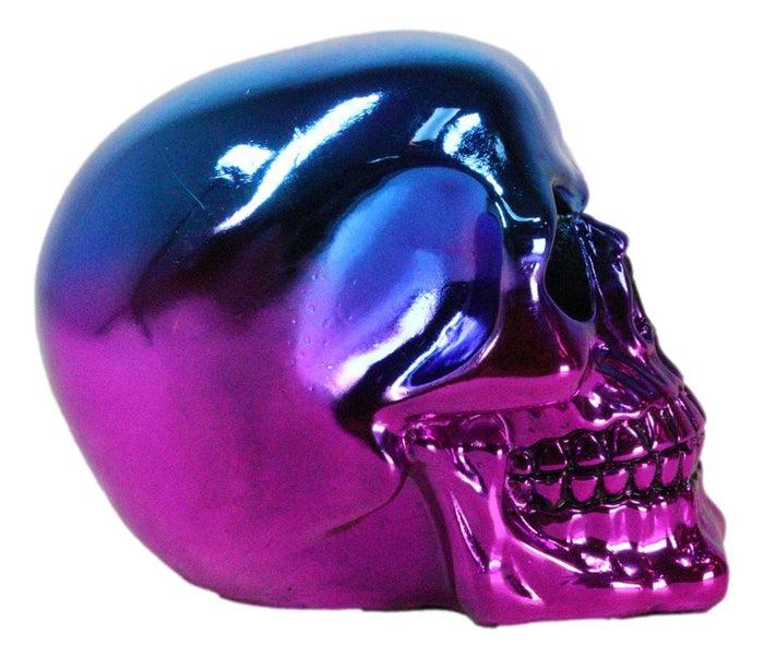 Day Of The Dead Metallic Blue And Pink Plated Gothic Skull Figurine Skeleton