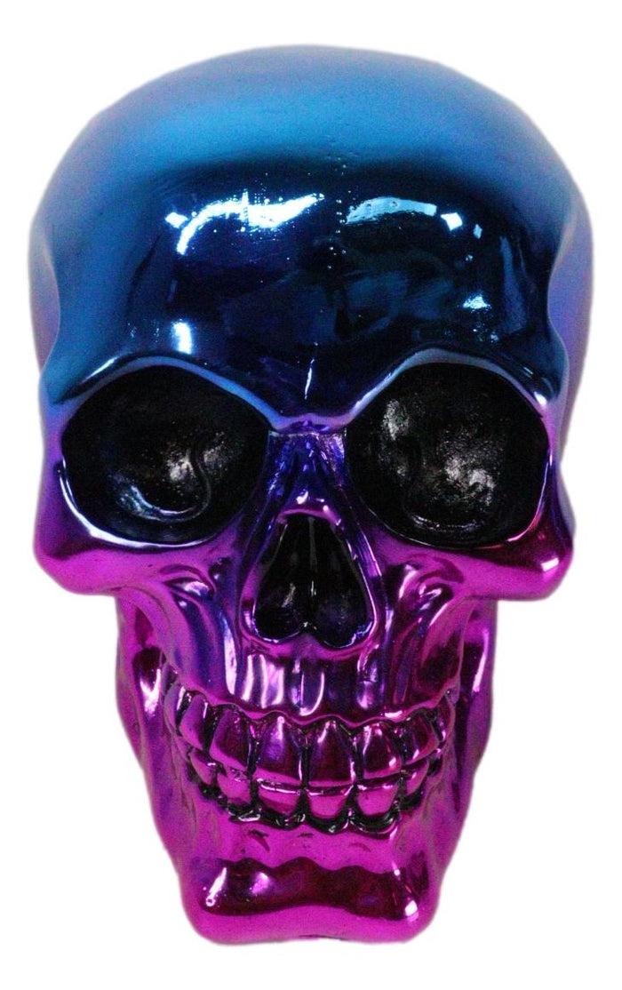 Day Of The Dead Metallic Blue And Pink Plated Gothic Skull Figurine Skeleton