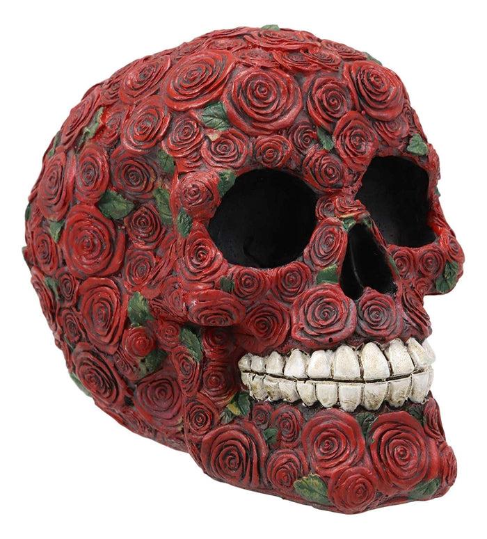 Day Of The Dead Red Floral Roses With Green Petals Sugar Skull Figurine Decor