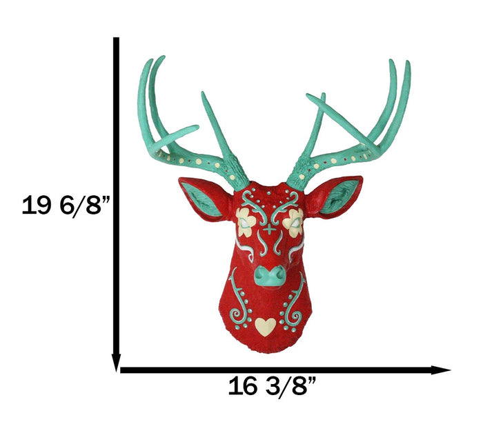 Day Of The Dead Red Sugar Skull 8 Point Buck Stag Deer Wall Head Bust Decor 20"H