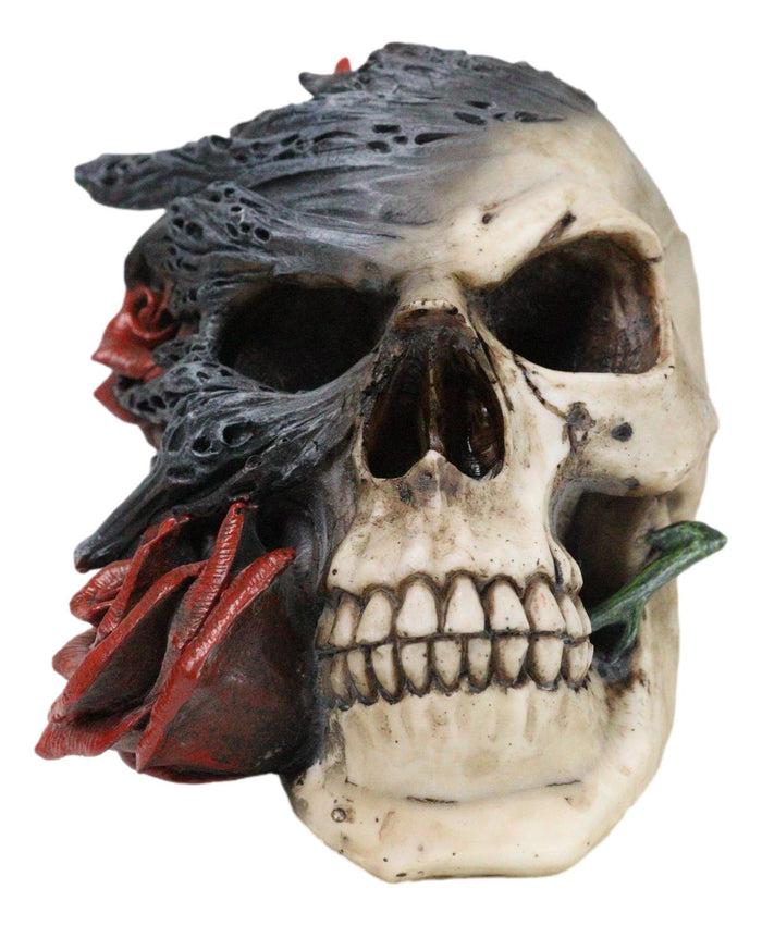 Day of The Dead Romantic Gothic Thorny Red Roses Two Faced Skull Figurine Day of The Dead Romantic Gothic Thorny Red Roses Two Faced Skull Figurine
