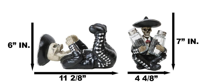 Day Of The Dead Skeleton Mariachi Band Wine And Salt Pepper Shakers Holder Set