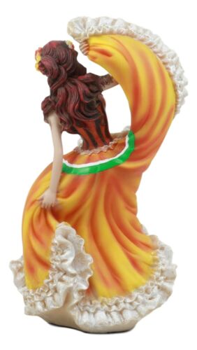 Day Of The Dead Traditional Orange Gown Sugar Skull Dancer Statue Vivas Calacas