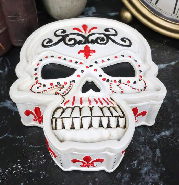 Day Of The Dead White Le Fleur Skull Jewelry Box Figurine 5.5"L Skeleton Decor