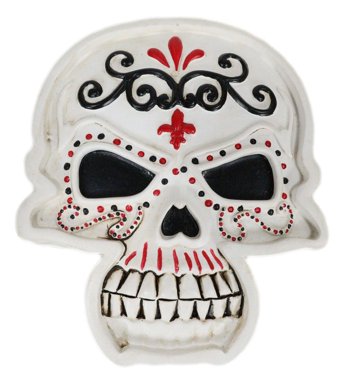 Day Of The Dead White Le Fleur Skull Jewelry Box Figurine 5.5"L Skeleton Decor