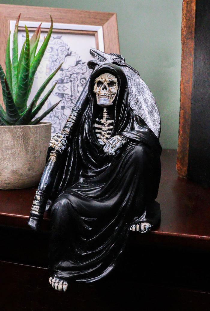 Death On The Shelf Gothic Grim Reaper With Scythe Sitting Shelf Sitter Figurine