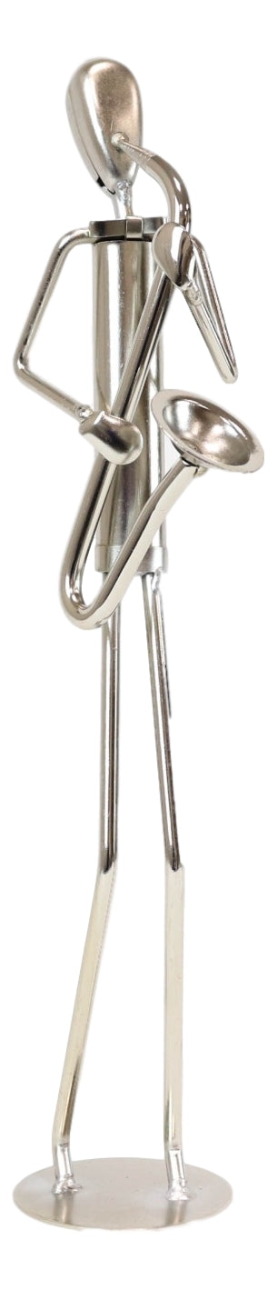 Decorative Hand Made Recycled Steel Metal Saxophone Instrument Player Musician Statue