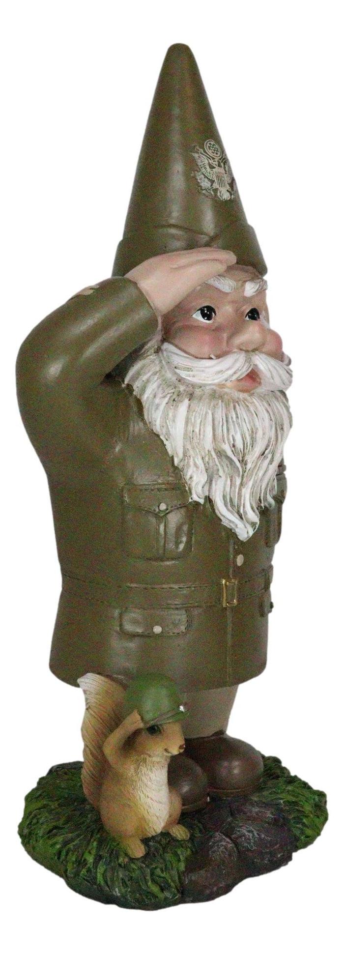 Defend The Homeland USA Patriotic Armed Forces Army Gnome With Squirrel Statue
