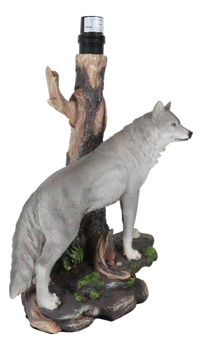 Denizen Of Twilight Lone Gray Wolf Table Desktop Lamp With Forest Shade Decor