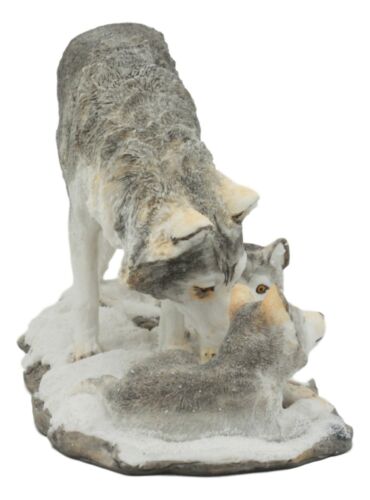 Denizens Of Twilight Large Winter Snow Wolf Mother And Pups Family Statue 9.75"L