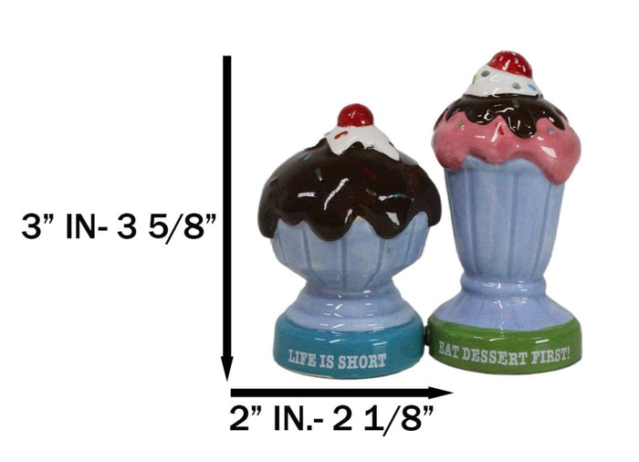 Dessert Ice Cream Fudge Sundae With Cherries Ceramic Salt And Pepper Shaker Set