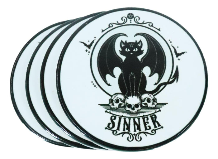 Devil Black Cat Skulls Sinner Ceramic Coaster Set Of 4 Tiles With Cork Backing