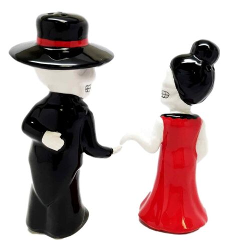Dias De Los Muertos Wedding Dance Sugar Skulls Ceramic Salt Pepper Shakers