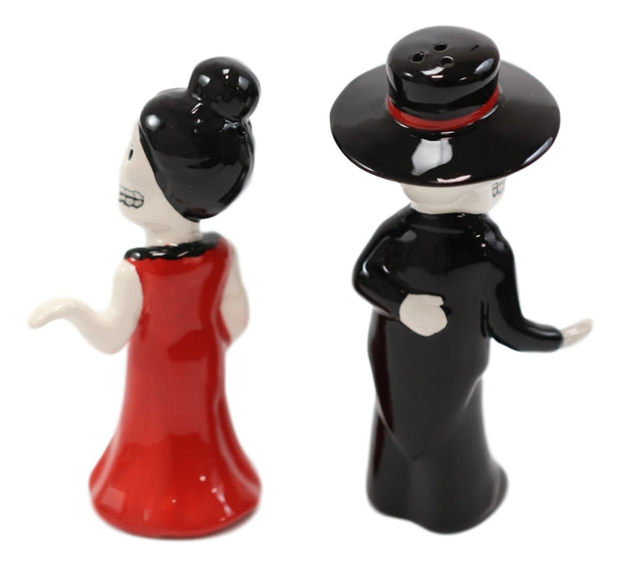 Dias De Los Muertos Wedding Dance Sugar Skulls Ceramic Salt Pepper Shakers