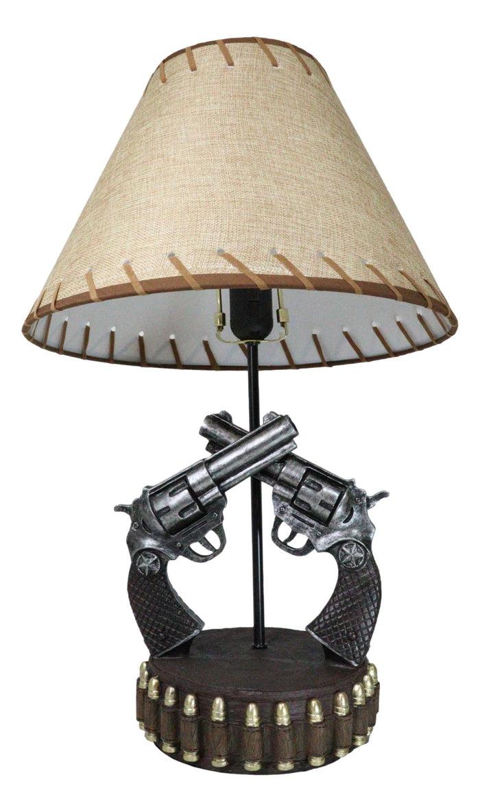 Double Six Shooter Revolver Gun Pistols With Belt Bullets Table Lamp Statue