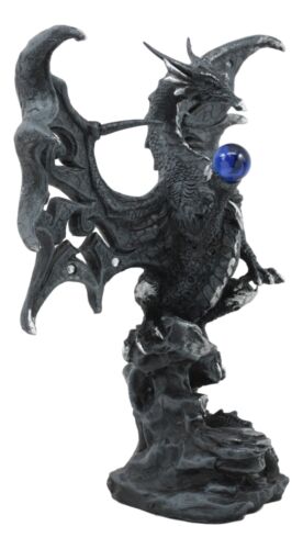 Draco Fantasy Gothic Dragon With Blue Orb Statue 8" Tall Land Of The Dragons
