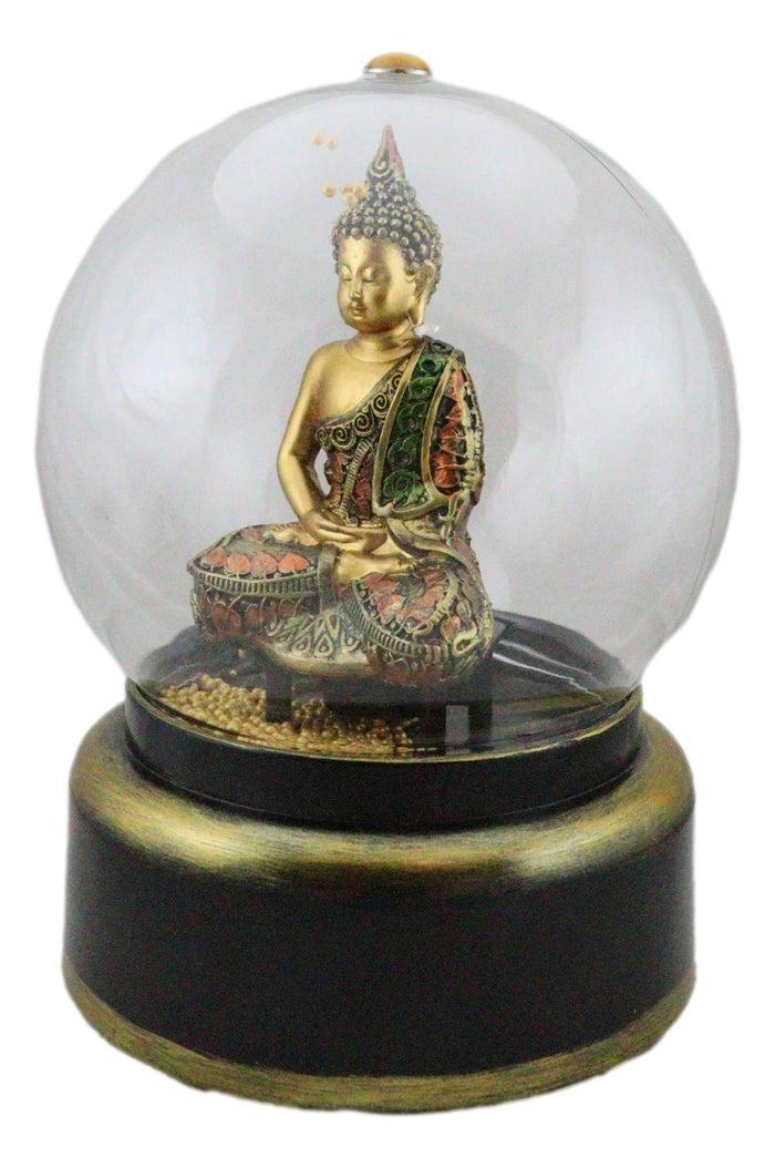 Eastern Enlightenment Buddha Meditating Air Powered LED Light Golden Water Globe