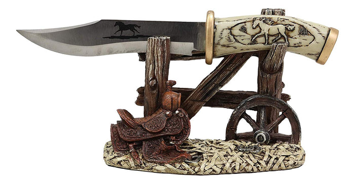 Ebros 10 1/2" Decorative Horse Handle / Blade Knife With Western Display Stand