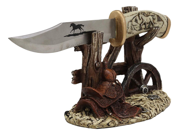 Ebros 10 1/2" Decorative Horse Handle / Blade Knife With Western Display Stand