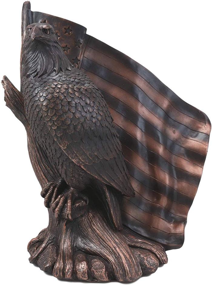 Ebros 10.5"H Lifelike USA Flag Patriotic Bald Eagle Perching On Tree Sculpture