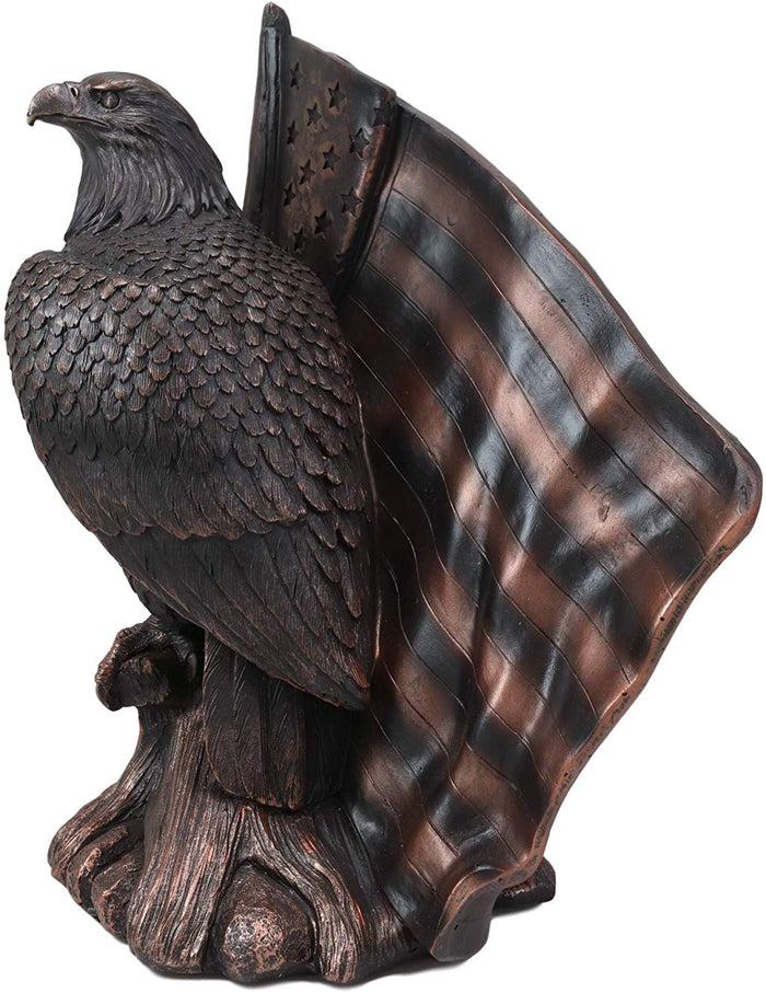 Ebros 10.5"H Lifelike USA Flag Patriotic Bald Eagle Perching On Tree Sculpture